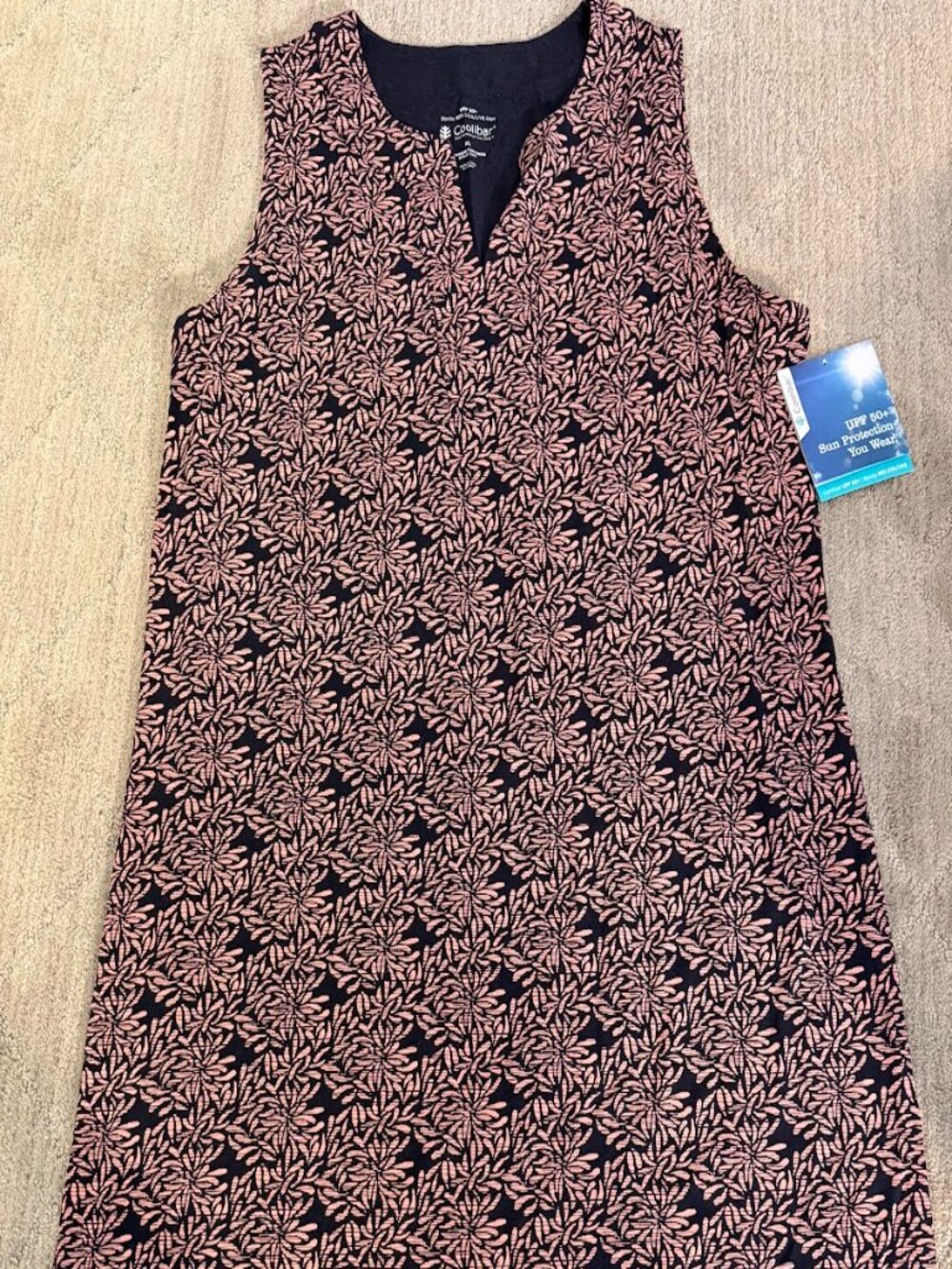 Coolibar NWT Oceanside Women's Tank Dress Peachy Pink Etched Flowers XL